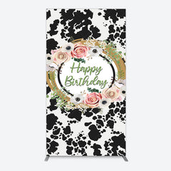Aperturee - Aperturee Floral Cow Pattern Sweet Happy Birthday Rectangle Backdrop