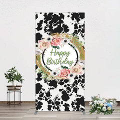 Aperturee - Aperturee Floral Cow Pattern Sweet Happy Birthday Rectangle Backdrop