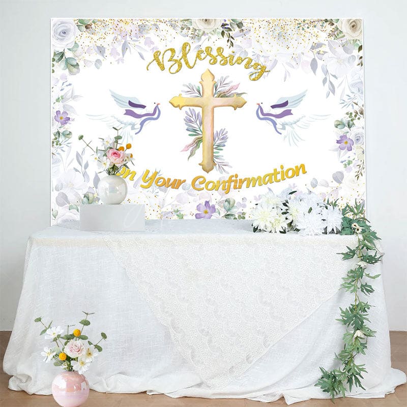 Aperturee - Aperturee Floral Cross Blessing On Your Confirmation Backdrop