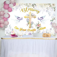 Aperturee - Aperturee Floral Cross Blessing On Your Confirmation Backdrop