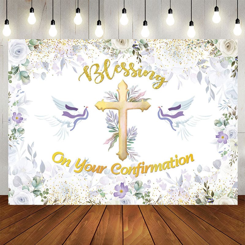 Aperturee - Aperturee Floral Cross Blessing On Your Confirmation Backdrop