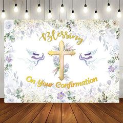Aperturee - Aperturee Floral Cross Blessing On Your Confirmation Backdrop