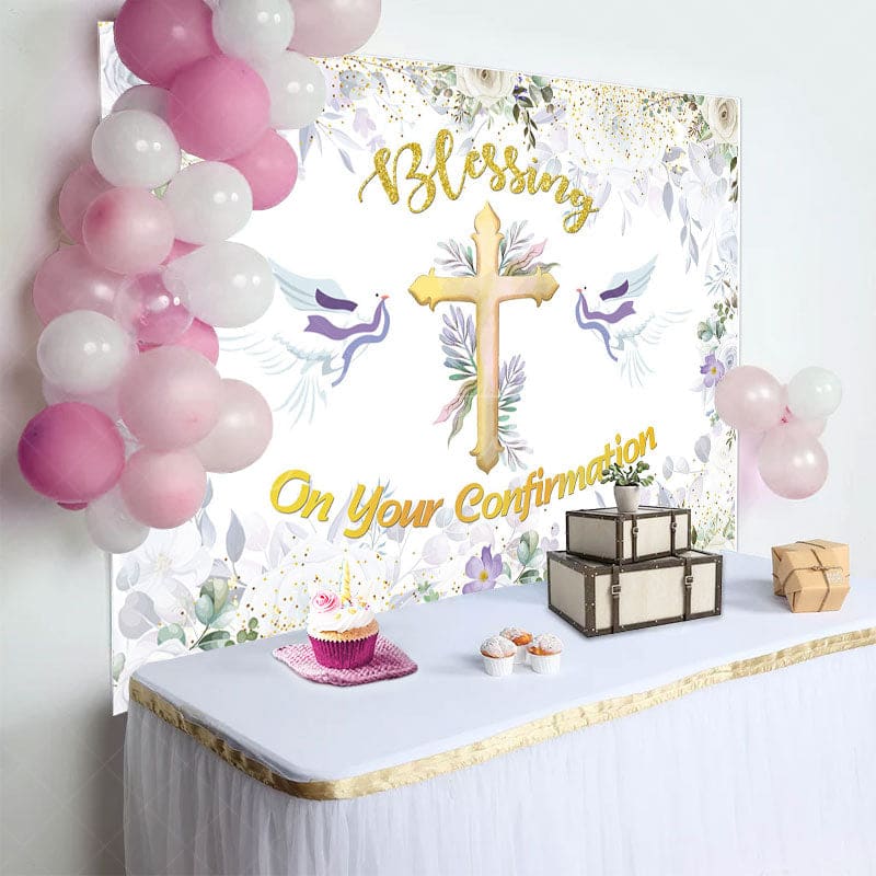 Aperturee - Aperturee Floral Cross Blessing On Your Confirmation Backdrop