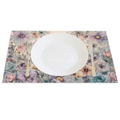 Aperturee - Aperturee Floral Cross Easter Bunny Set of 4 Placemats Colorful Egg Rabbit Religious Table Mats for Spring