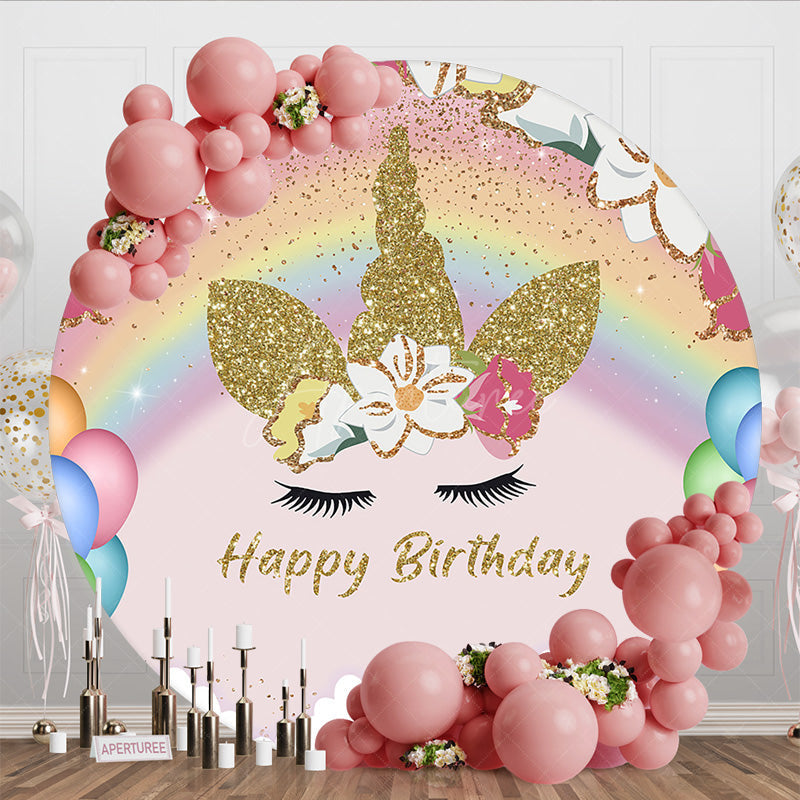 Aperturee - Aperturee Floral Cute Balloon Unicorn Round Birthday Backdrop