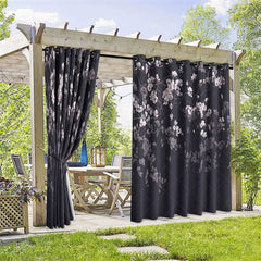 Aperturee - Aperturee Floral Dark Back Waterproof Printed Outdoor Curtains