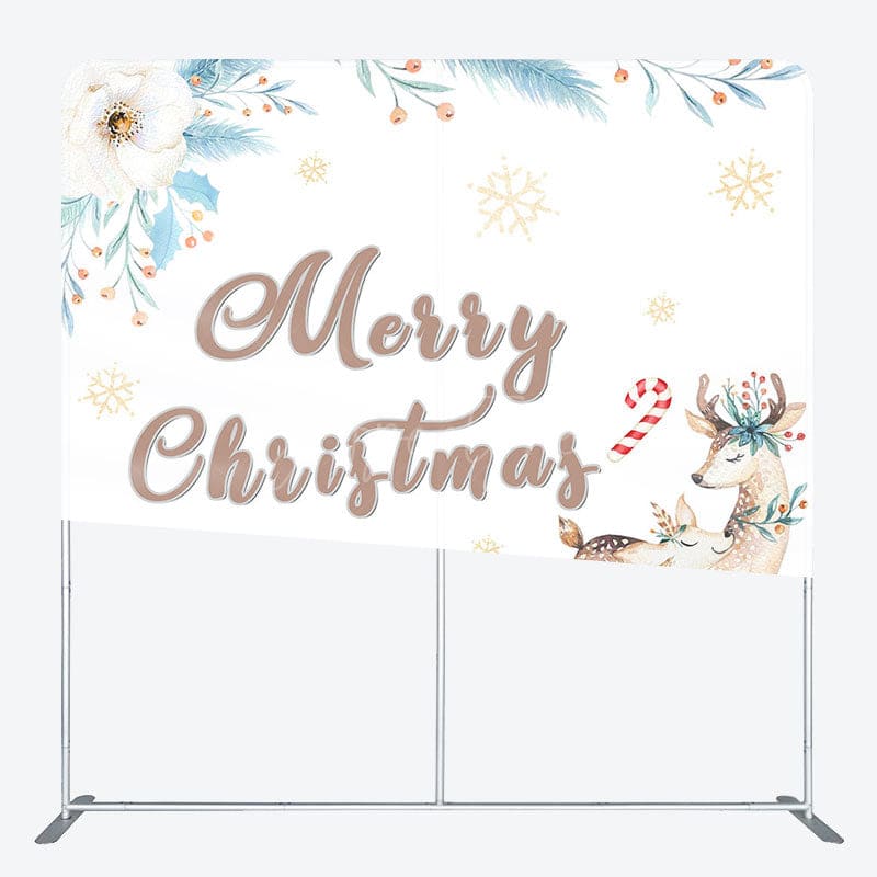 Aperturee - Aperturee Floral Deers Pine Leaves Xmas Tension Fabric Backdrop