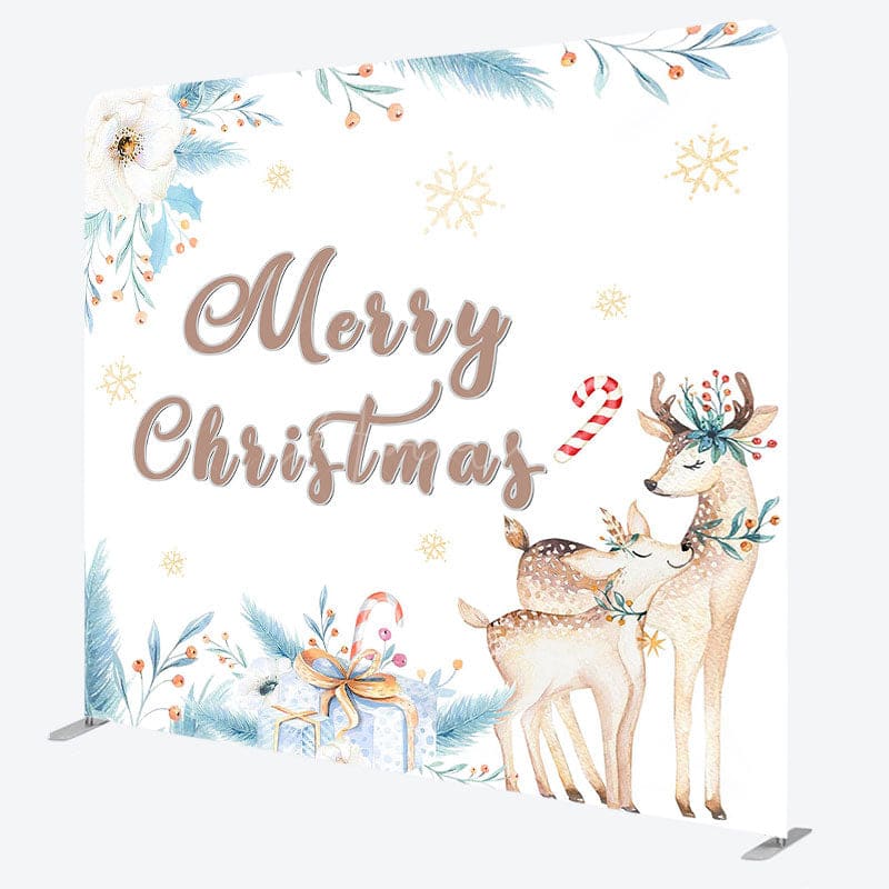 Aperturee - Aperturee Floral Deers Pine Leaves Xmas Tension Fabric Backdrop