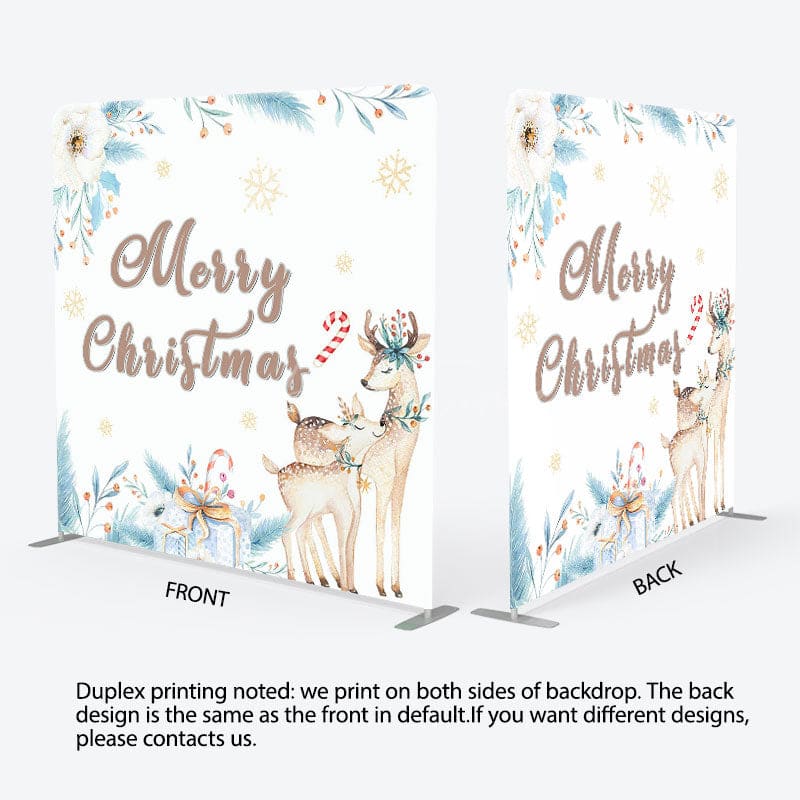 Aperturee - Aperturee Floral Deers Pine Leaves Xmas Tension Fabric Backdrop