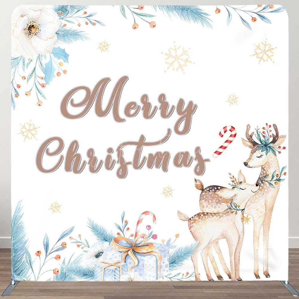 Aperturee - Aperturee Floral Deers Pine Leaves Xmas Tension Fabric Backdrop
