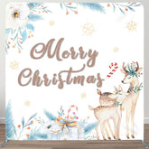 Aperturee - Aperturee Floral Deers Pine Leaves Xmas Tension Fabric Backdrop