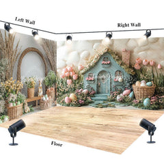Aperturee - Aperturee Floral Eggs Cabin Spring Easter Room Set Backdrop