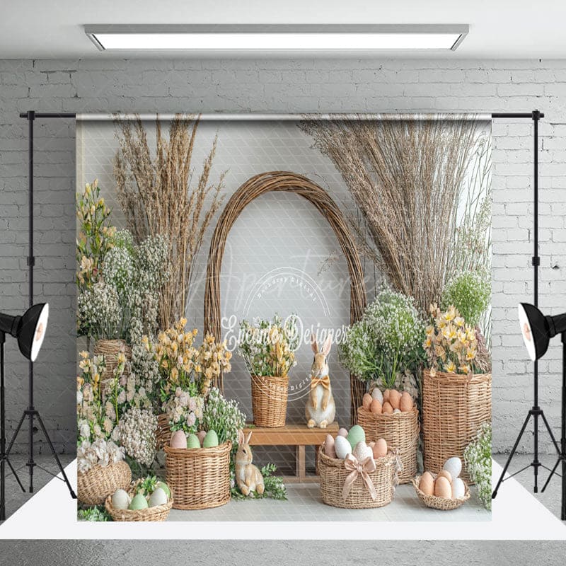 Aperturee - Aperturee Floral Eggs Cabin Spring Easter Room Set Backdrop
