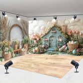 Aperturee - Aperturee Floral Eggs Cabin Spring Easter Room Set Backdrop