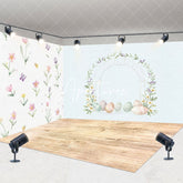Aperturee - Aperturee Floral Eggs Wooden Floor Easter Room Set Backdrop