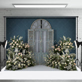 Aperturee - Aperturee Floral Elegant Wooden Door Curtain Wedding Backdrop