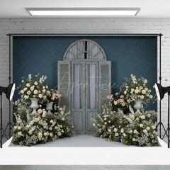 Aperturee - Aperturee Floral Elegant Wooden Door Curtain Wedding Backdrop