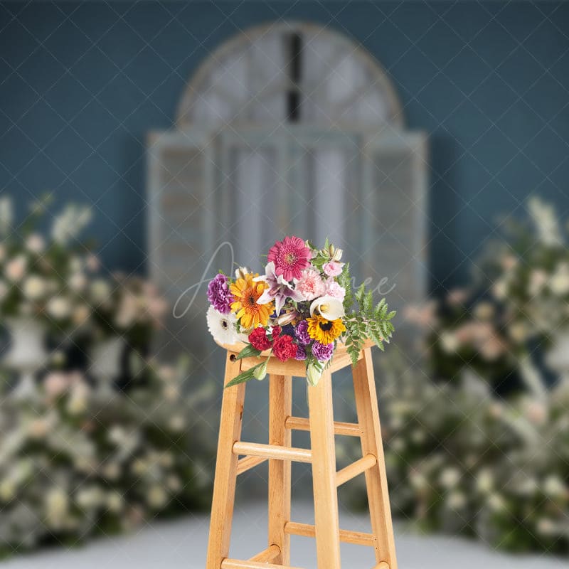 Aperturee - Aperturee Floral Elegant Wooden Door Curtain Wedding Backdrop