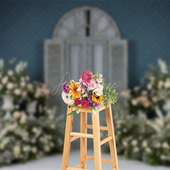 Aperturee - Aperturee Floral Elegant Wooden Door Curtain Wedding Backdrop