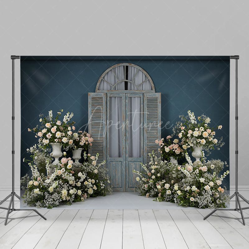 Aperturee - Aperturee Floral Elegant Wooden Door Curtain Wedding Backdrop