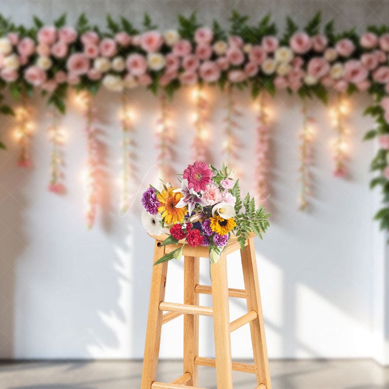 Aperturee - Aperturee Floral Fairy Lights Wall Sweet Wedding Backdrop