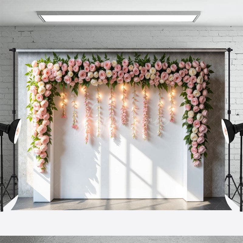 Aperturee - Aperturee Floral Fairy Lights Wall Sweet Wedding Backdrop