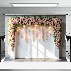 Aperturee - Aperturee Floral Fairy Lights Wall Sweet Wedding Backdrop