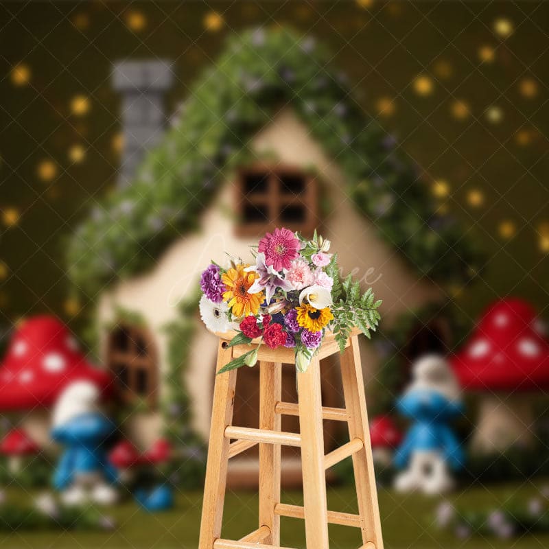 Aperturee - Aperturee Floral Fairy Tale Mushroom World Cake Smash Backdrop