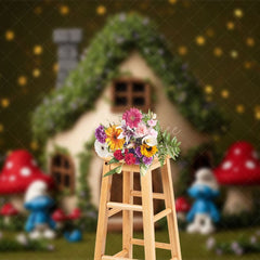 Aperturee - Aperturee Floral Fairy Tale Mushroom World Cake Smash Backdrop