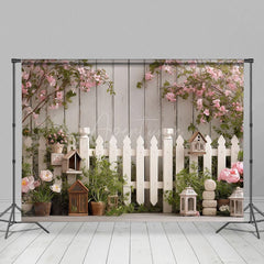 Aperturee - Aperturee Floral Fence Wall In Spring White Photo Backdrop