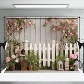 Aperturee - Aperturee Floral Fence Wall In Spring White Photo Backdrop