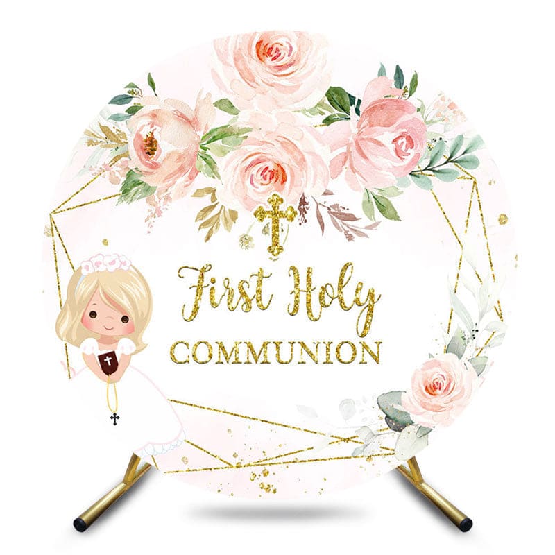 Aperturee - Aperturee Floral First Holy Communion Round Baptism Backdrop