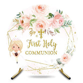 Aperturee - Aperturee Floral First Holy Communion Round Baptism Backdrop