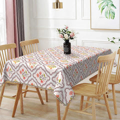 Aperturee - Aperturee Floral Frame Rectangle Tablecloth Elegant Bouquet Pattern Dining Room Table Decor