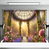 Aperturee - Aperturee Floral Garden Gazebo Backdrop Pink Roses and Purple Flowers Sunlight Photography Background Spring Portrait Props