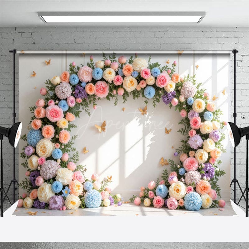 Aperturee - Aperturee Floral Garland Arch White Wall Spring Wedding Backdrop