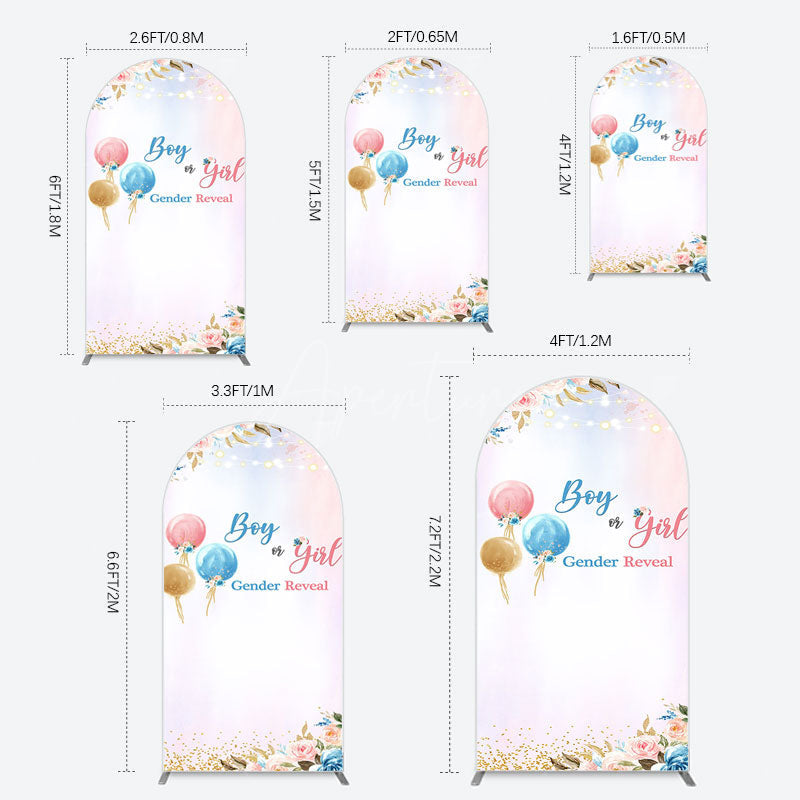 Aperturee - Aperturee Floral Glitter Gender Reveal Sweet Arch Backdrop