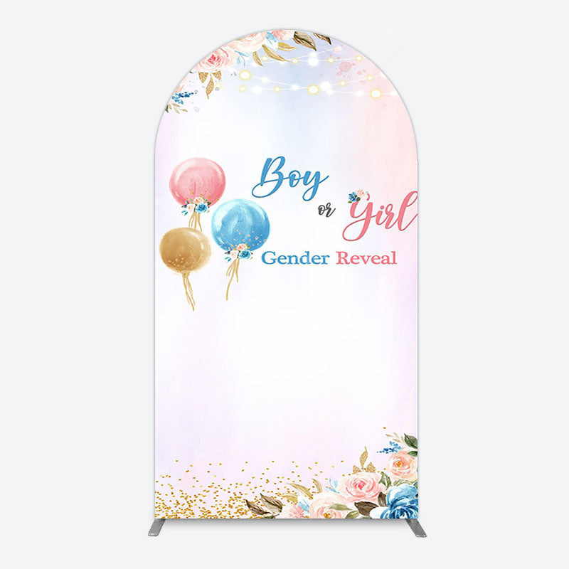 Aperturee - Aperturee Floral Glitter Gender Reveal Sweet Arch Backdrop