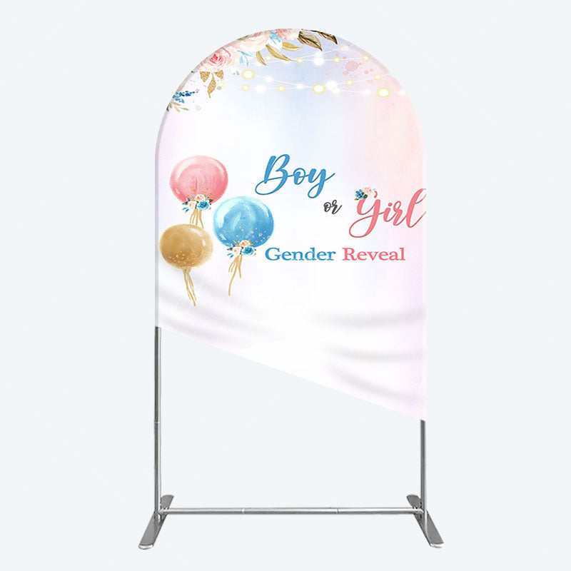Aperturee - Aperturee Floral Glitter Gender Reveal Sweet Arch Backdrop