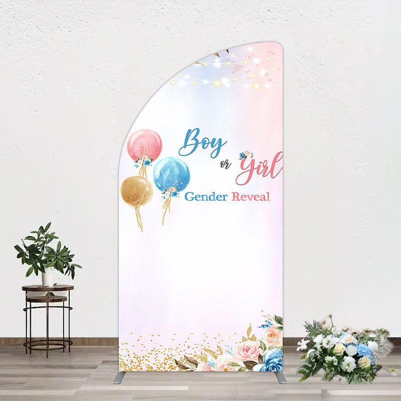 Aperturee - Aperturee Floral Glitter Gender Reveal Sweet Half Moon Arch Backdrop