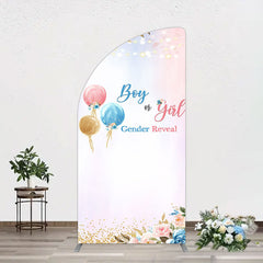 Aperturee - Aperturee Floral Glitter Gender Reveal Sweet Half Moon Arch Backdrop