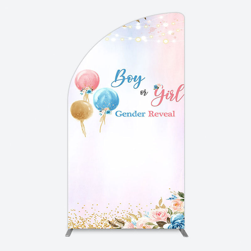 Aperturee - Aperturee Floral Glitter Gender Reveal Sweet Half Moon Arch Backdrop
