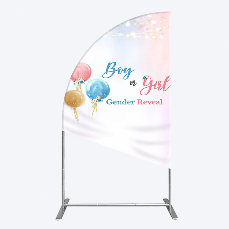 Aperturee - Aperturee Floral Glitter Gender Reveal Sweet Half Moon Arch Backdrop
