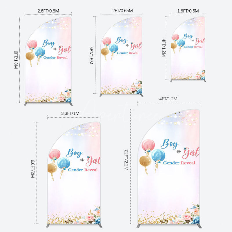 Aperturee - Aperturee Floral Glitter Gender Reveal Sweet Half Moon Arch Backdrop