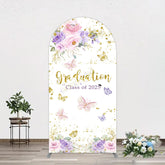 Aperturee - Aperturee Floral Gold Glitter Congrats Graduation Arch Backdrop