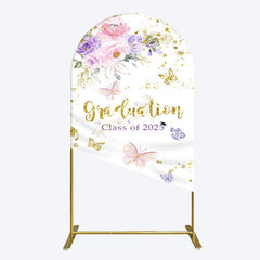 Aperturee - Aperturee Floral Gold Glitter Congrats Graduation Arch Backdrop