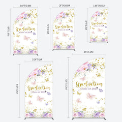 Aperturee - Aperturee Floral Gold Glitter Congrats Graduation Half Moon Arch Backdrop