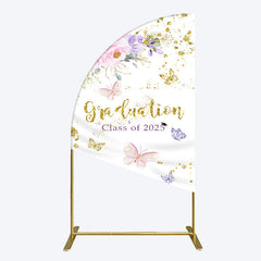 Aperturee - Aperturee Floral Gold Glitter Congrats Graduation Half Moon Arch Backdrop