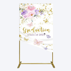 Aperturee - Aperturee Floral Gold Glitter Congrats Graduation Rectangle Backdrop
