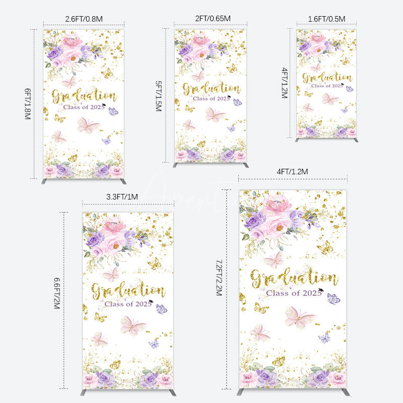 Aperturee - Aperturee Floral Gold Glitter Congrats Graduation Rectangle Backdrop